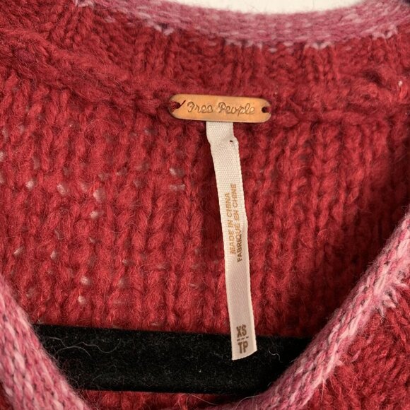 Free People XS Red Gradient Angora Wool Knit Long Cardigan Sweater Peplum Chunky - Picture 3 of 7